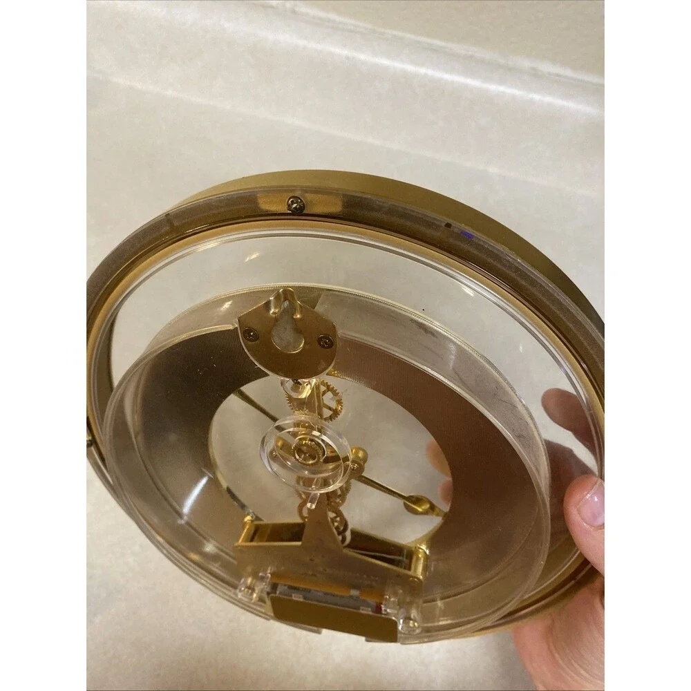 Verichron Wall Clock Skeleton Quartz Vintage Gold Brass Mechanism Roman Numerals